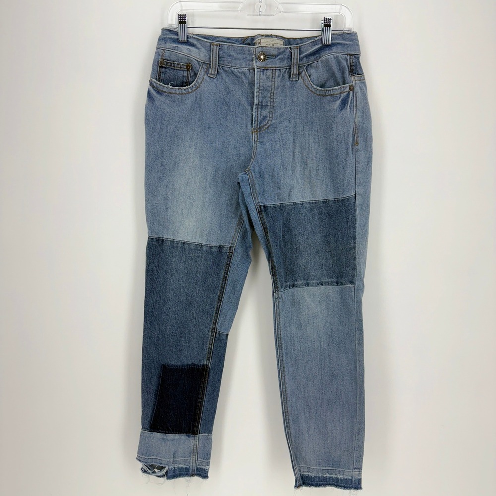 Free‎ People Size 28 Button Fly Mid-Rise Patchwork Distressed Straight Leg Jeans